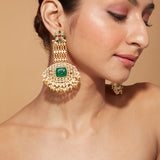 Gold Plated Kundan With Synthetic Emerald Dangle Earrings