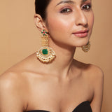 Gold Plated Kundan With Synthetic Emerald Dangle Earrings