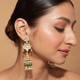 Gold Plated Kundan With Beads Drop Jhumka Earrings