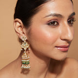 Gold Plated Kundan With Beads Drop Jhumka Earrings