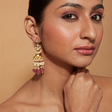 Gold Plated Kundan Studded Beads Drop Jhumka Earrings