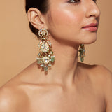 Gold Plated Kundan With Bead Drop Dangle Earrings