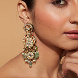 Gold Plated Kundan With Bead Drop Dangle Earrings