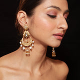 Gold Plated Kundan With Pearl Drop Chaandbali Earrings