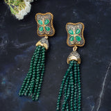 Florence Gold Plated GreenWomens Beaded Pair of Earrings (Freesize)