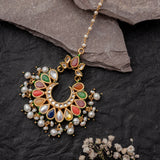 Gold Plated Multicolored Womens Kundan, Polki Maangtikka