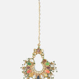 Gold Plated Multicolored Womens Kundan, Polki Maangtikka