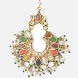 Gold Plated Multicolored Womens Kundan, Polki Maangtikka