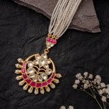 Gold Plated Pink Womens Kundan, Polki Maangtikka