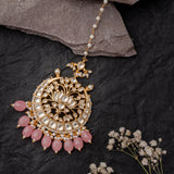 Gold Plated Pink Womens Kundan, Polki Maangtikka