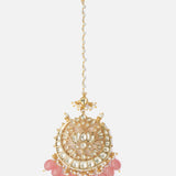 Gold Plated Pink Womens Kundan, Polki Maangtikka
