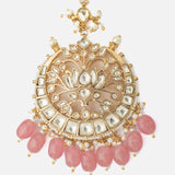 Gold Plated Pink Womens Kundan, Polki Maangtikka