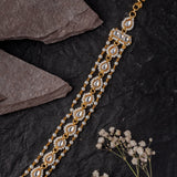 Gold Plated White Womens Kundan, Polki Maathapatti