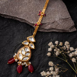 Gold Plated Red Womens Kundan, Polki Maangtikka