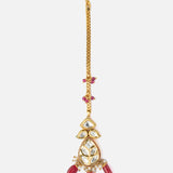 Gold Plated Red Womens Kundan, Polki Maangtikka