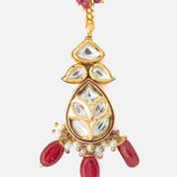 Gold Plated Red Womens Kundan, Polki Maangtikka
