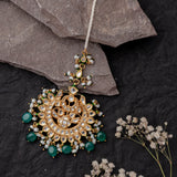 Gold Plated Green Womens Kundan, Polki Maangtikka