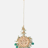 Gold Plated Green Womens Kundan, Polki Maangtikka