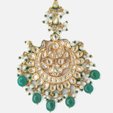 Gold Plated Green Womens Kundan, Polki Maangtikka