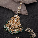 Gold Plated Green Womens Kundan, Polki Maangtikka