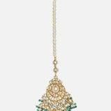 Gold Plated Green Womens Kundan, Polki Maangtikka