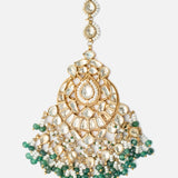 Gold Plated Green Womens Kundan, Polki Maangtikka