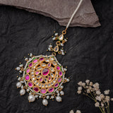Gold Plated Pink Womens Kundan, Polki Maangtikka