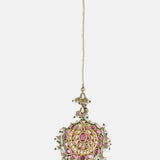 Gold Plated Pink Womens Kundan, Polki Maangtikka