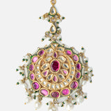 Gold Plated Pink Womens Kundan, Polki Maangtikka