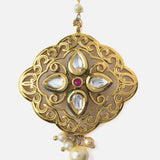Gold Plated Red Womens Kundan & Polki Maangtikka