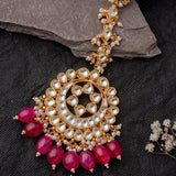 Gold Plated Pink Womens Kundan, Polki Maangtikka