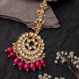 Gold Plated Pink Womens Kundan, Polki Maangtikka