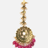 Gold Plated Pink Womens Kundan, Polki Maangtikka