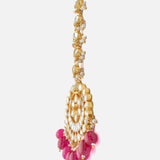 Gold Plated Pink Womens Kundan, Polki Maangtikka