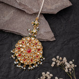 Gold Plated Red Womens Kundan, Polki Maangtikka