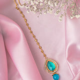 Gold Plated Blue Womens Beaded Maangtikka