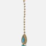 Gold Plated Blue Womens Beaded Maangtikka