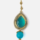 Gold Plated Blue Womens Beaded Maangtikka