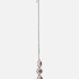 Silver Plated Pink Womens Zircon Maangtikka