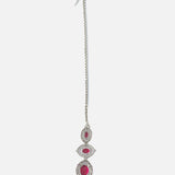 Silver Plated Pink Womens Zircon Maangtikka