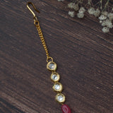 Gold Plated Red Womens Kundan & Polki Maangtikka