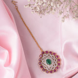 Gold Plated Pink Womens Zircon Maangtikka