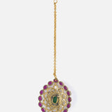 Gold Plated Pink Womens Zircon Maangtikka