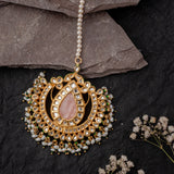 Gold Plated Pink Womens Kundan, Polki Maangtikka