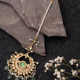 Gold Plated Green Womens Kundan, Polki Maangtikka