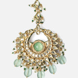 Gold Plated Green Womens Kundan, Polki Maangtikka