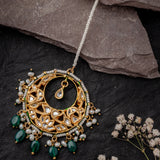 Gold Plated Green Womens Kundan, Polki Maangtikka
