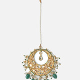 Gold Plated Green Womens Kundan, Polki Maangtikka