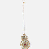 Gold Plated Red Womens Diamond Maangtikka