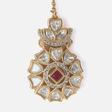 Gold Plated Red Womens Diamond Maangtikka